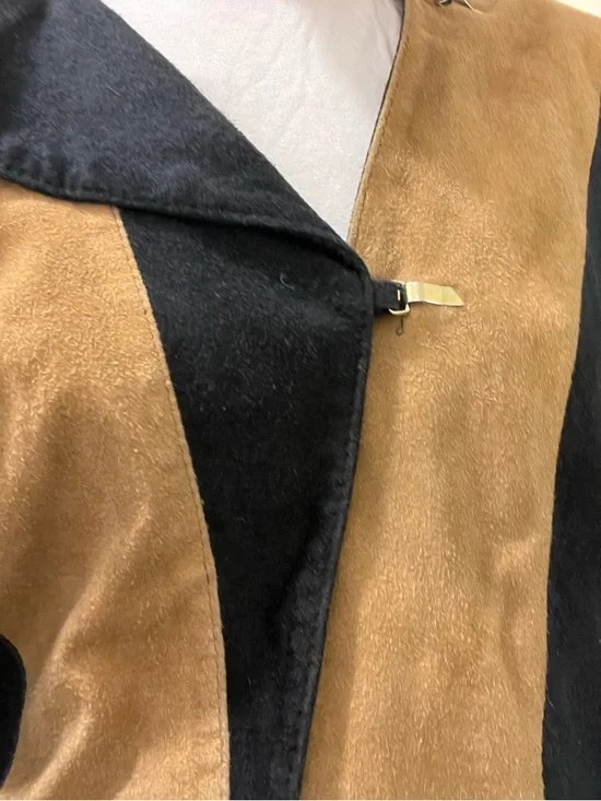 Vintage Black & Brown Suede Colorblock Bomber Jacket - Picture 4 of 6